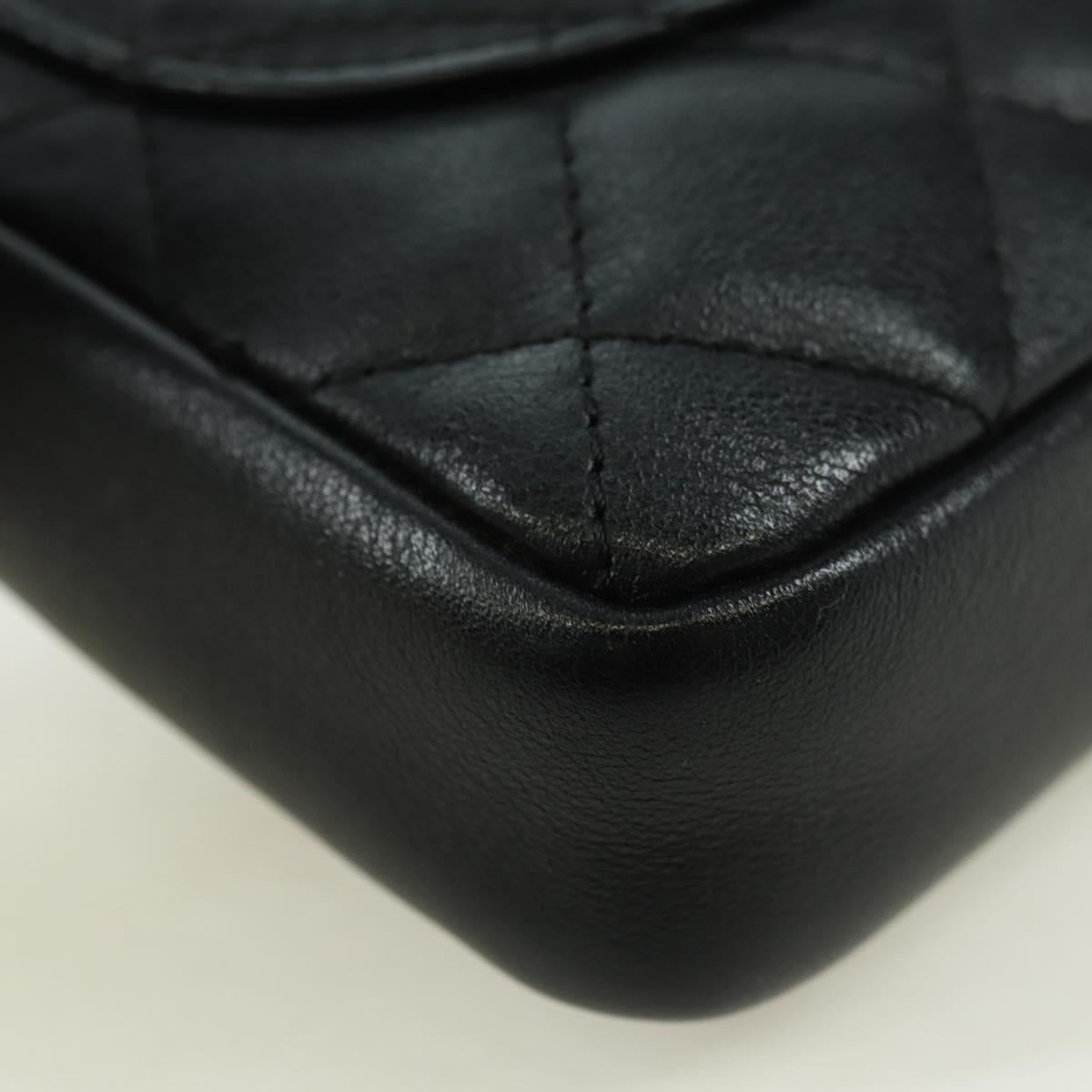 CHANEL Cambon Line Matelasse Shoulder Bag Leather Black Silver CC Auth bs34918M