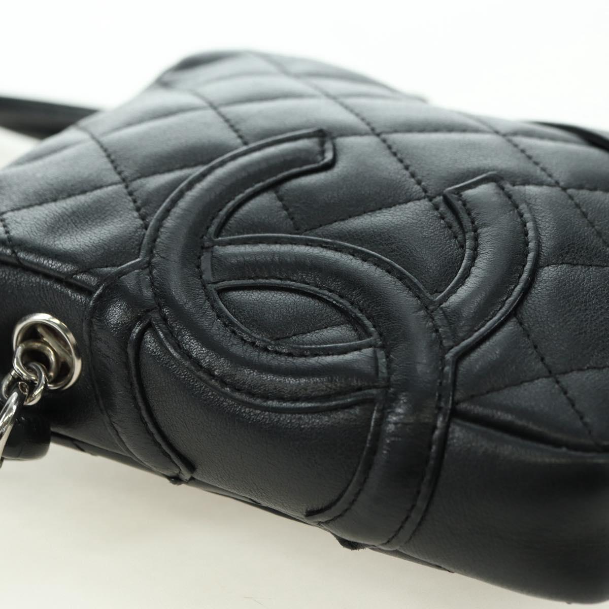CHANEL Cambon Line Matelasse Shoulder Bag Leather Black Silver CC Auth bs34918M