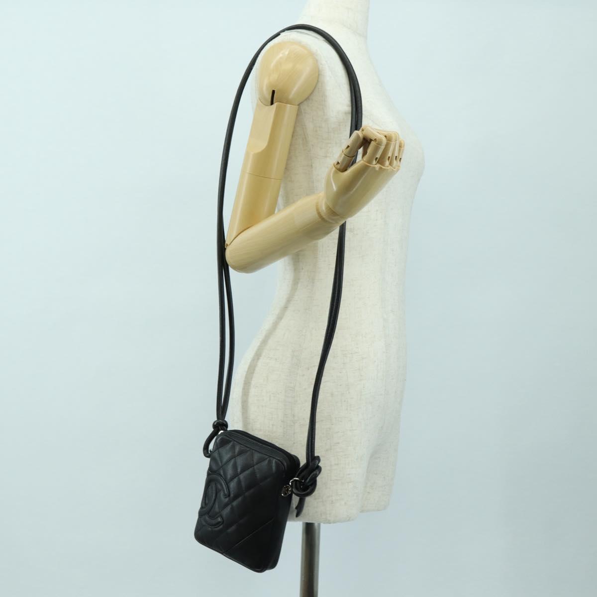 CHANEL Cambon Line Matelasse Shoulder Bag Leather Black Silver CC Auth bs34918M