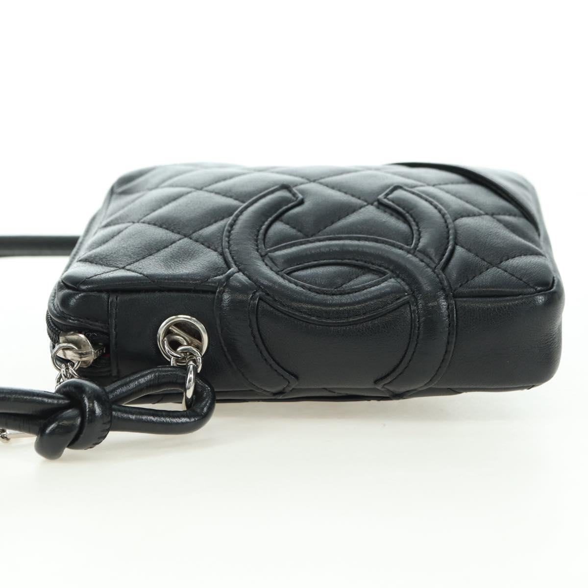 CHANEL Cambon Line Matelasse Shoulder Bag Leather Black Silver CC Auth bs34918M
