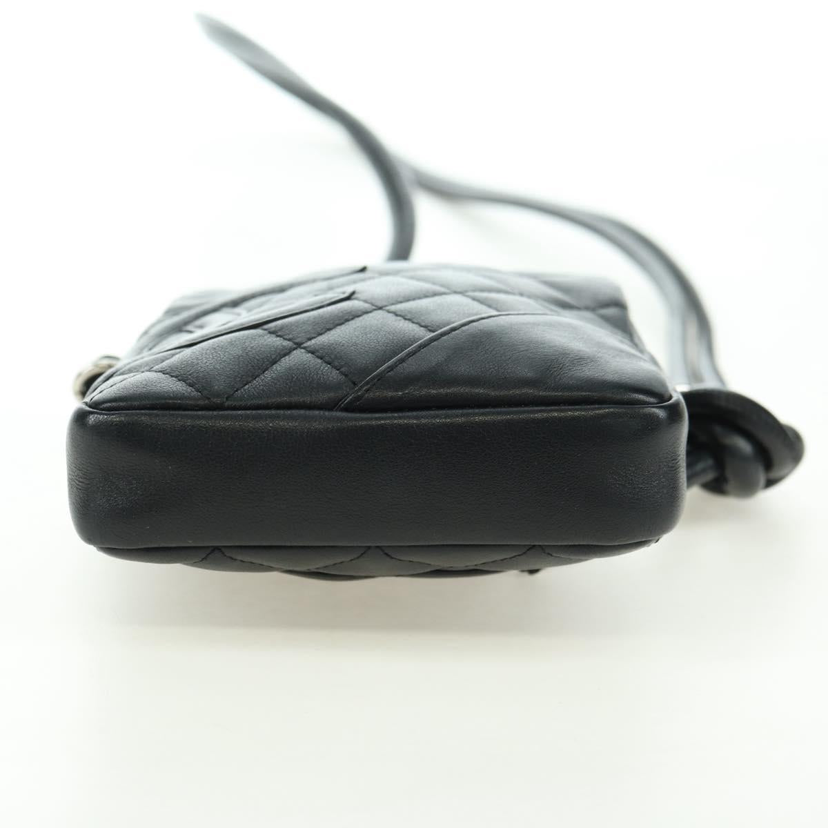 CHANEL Cambon Line Matelasse Shoulder Bag Leather Black Silver CC Auth bs34918M