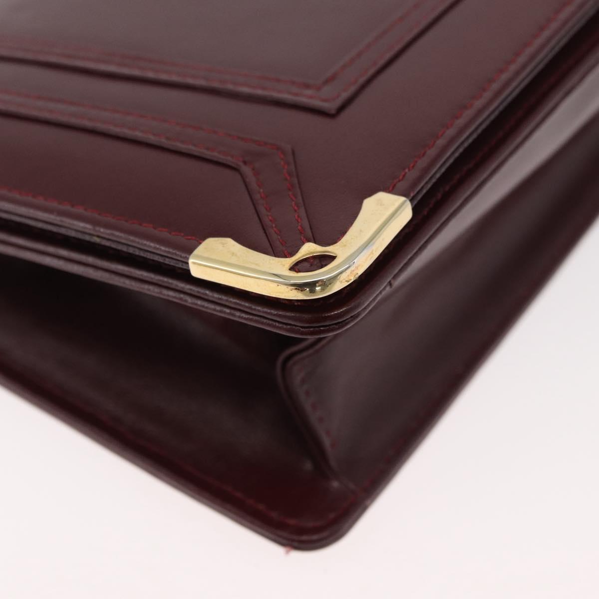 CARTIER Must Line Shoulder Bag Leather Bordeaux Gold Auth bs34921A