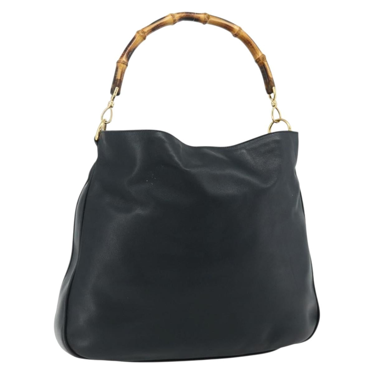 GUCCI Bamboo Shoulder Bag Leather Black Gold 001 1577 2615 Auth bs34923