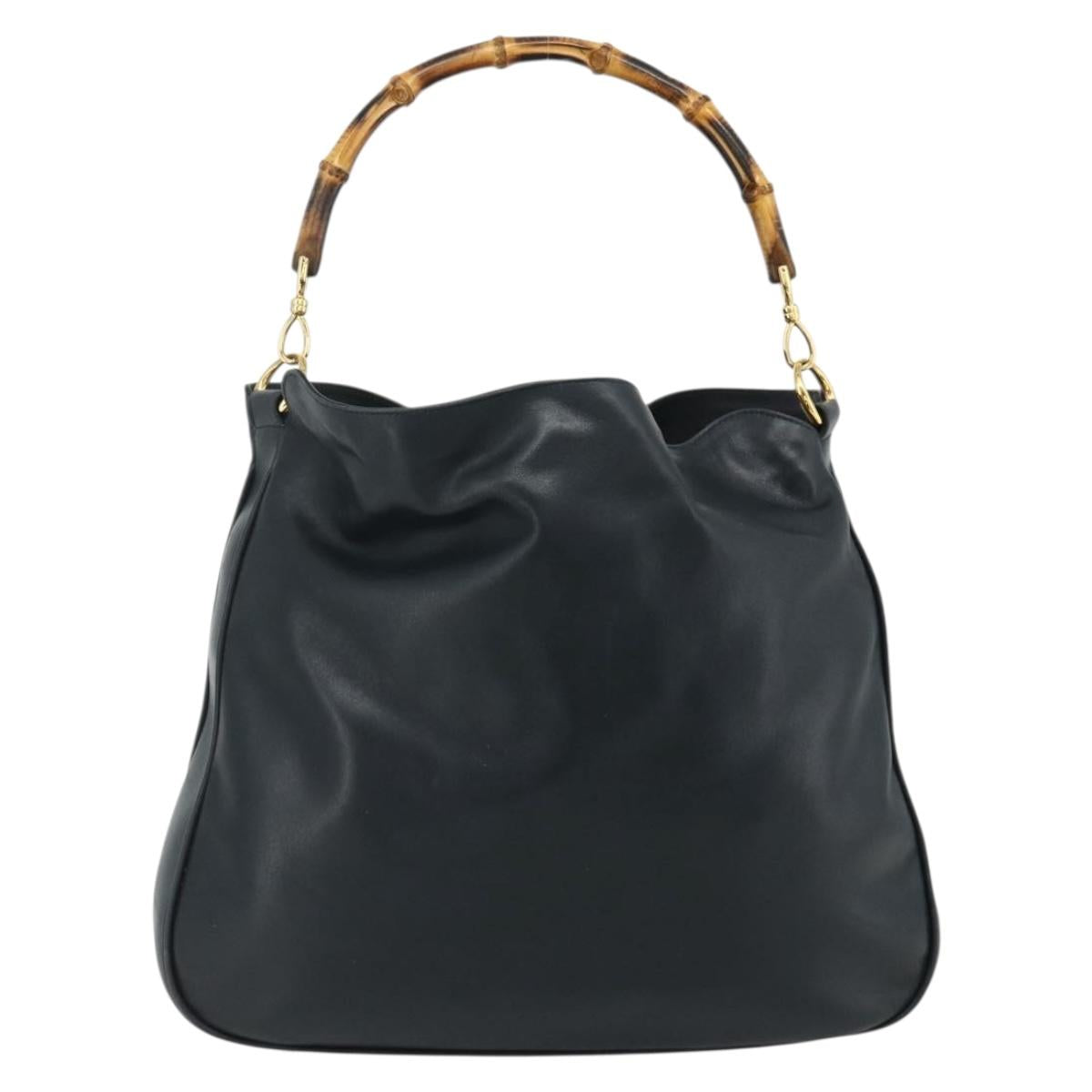 GUCCI Bamboo Shoulder Bag Leather Black Gold 001 1577 2615 Auth bs34923