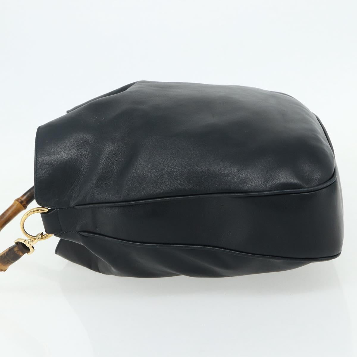 GUCCI Bamboo Shoulder Bag Leather Black Gold 001 1577 2615 Auth bs34923