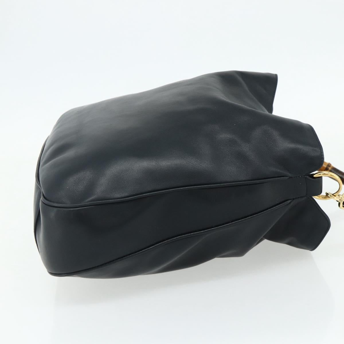 GUCCI Bamboo Shoulder Bag Leather Black Gold 001 1577 2615 Auth bs34923