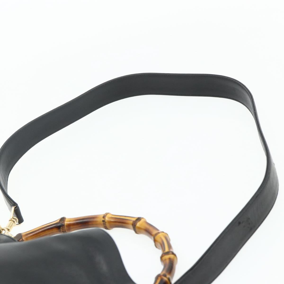 GUCCI Bamboo Hand Bag Leather 2way Black Gold 001 2123 1638 Auth bs34924
