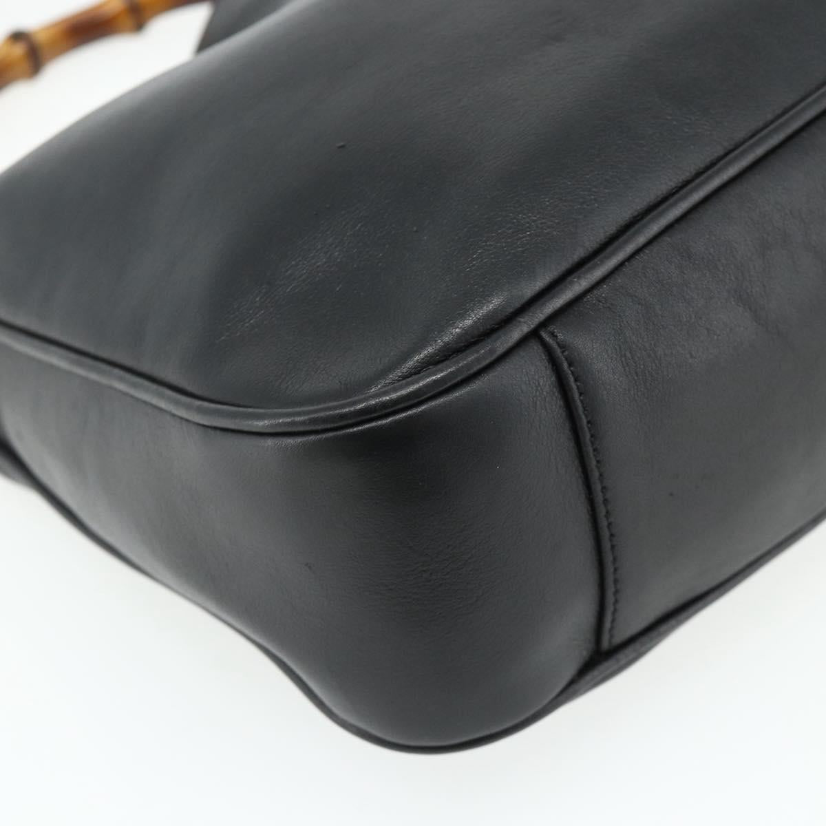 GUCCI Bamboo Hand Bag Leather 2way Black Gold 001 2123 1638 Auth bs34924