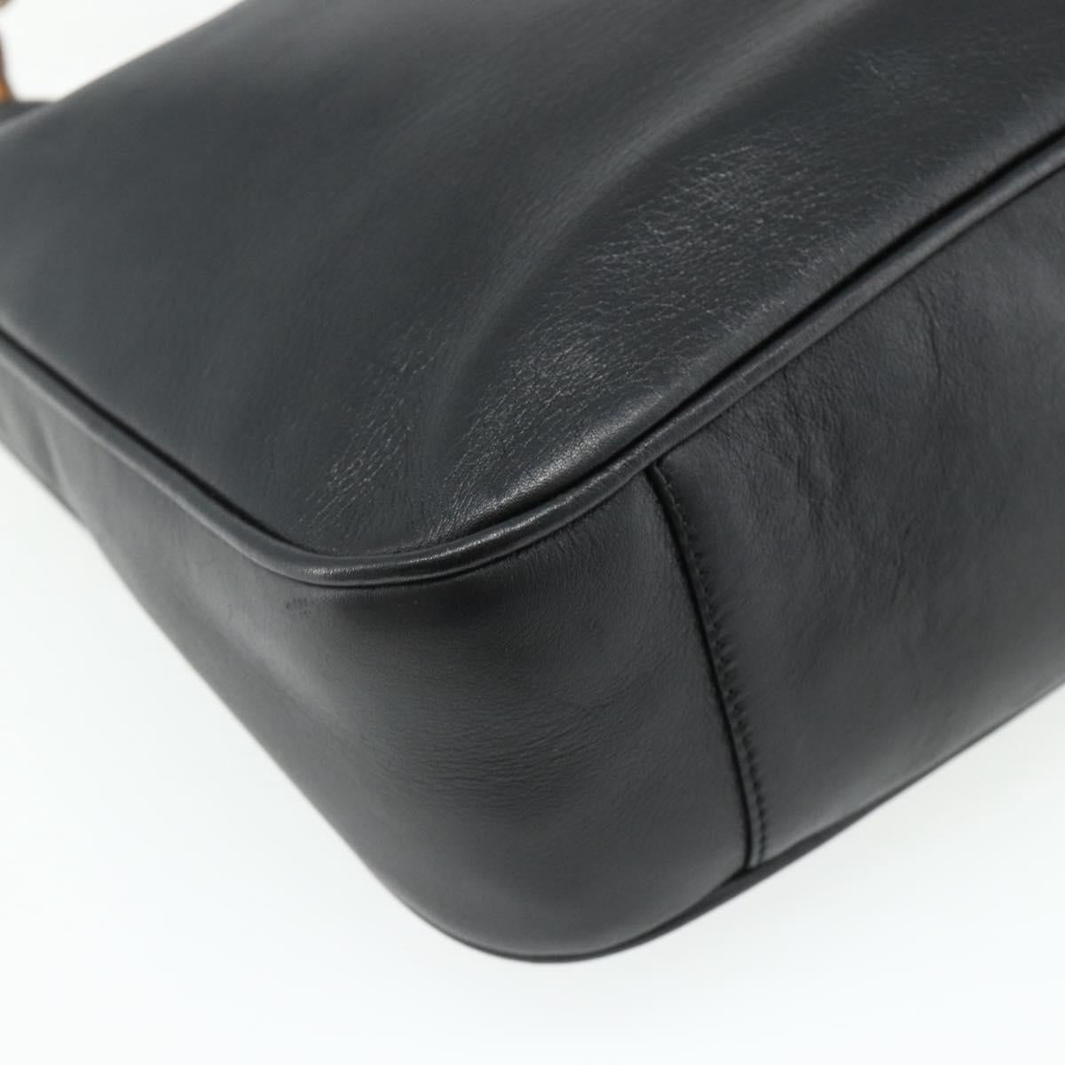 GUCCI Bamboo Hand Bag Leather 2way Black Gold 001 2123 1638 Auth bs34924