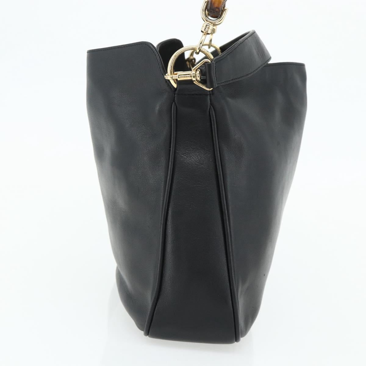 GUCCI Bamboo Hand Bag Leather 2way Black Gold 001 2123 1638 Auth bs34924