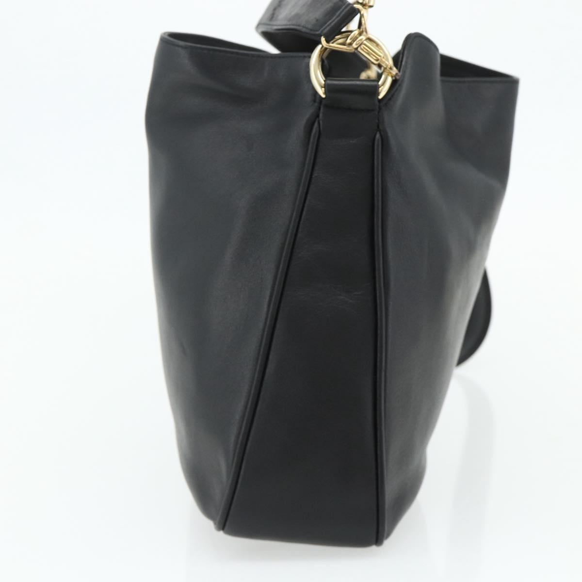 GUCCI Bamboo Hand Bag Leather 2way Black Gold 001 2123 1638 Auth bs34924