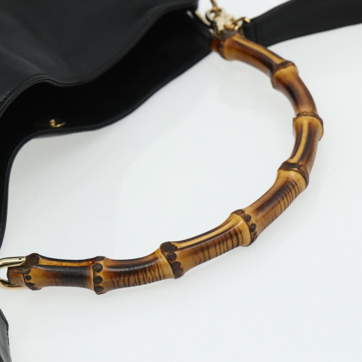 GUCCI Bamboo Hand Bag Leather 2way Black Gold 001 2123 1638 Auth bs34924