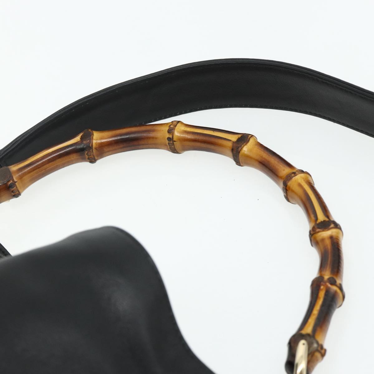 GUCCI Bamboo Hand Bag Leather 2way Black Gold 001 2123 1638 Auth bs34924
