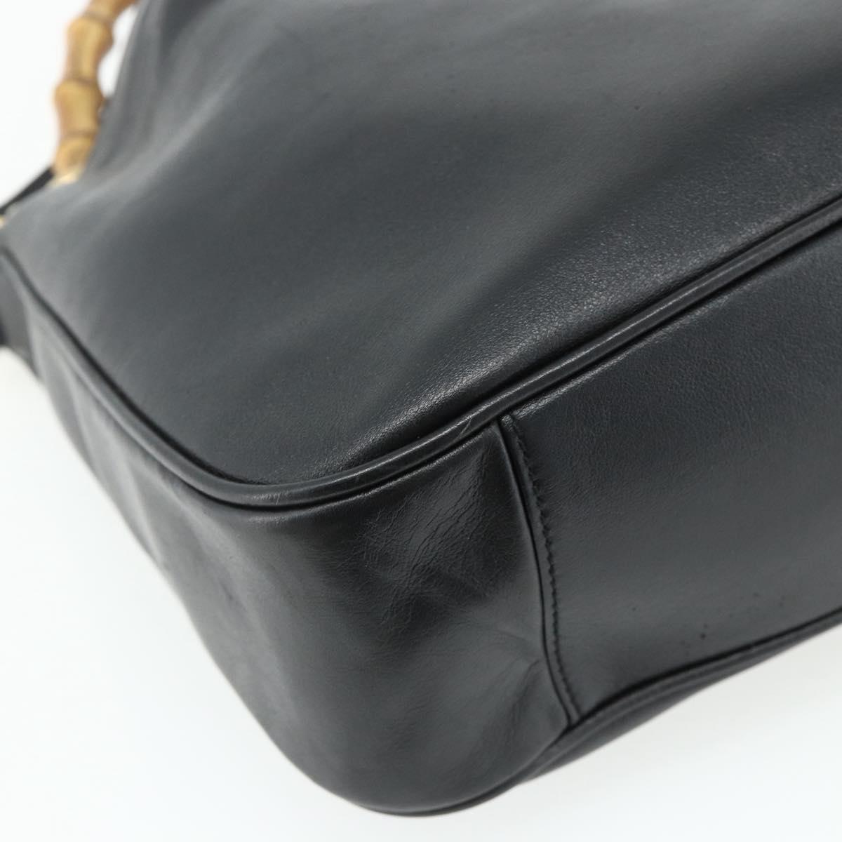 GUCCI Bamboo Shoulder Bag Leather 2way Black Gold 001 3444 1638 Auth bs34925