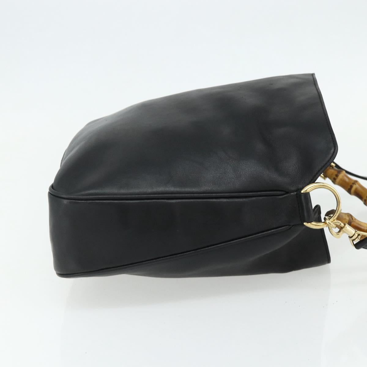 GUCCI Bamboo Shoulder Bag Leather 2way Black Gold 001 3444 1638 Auth bs34925
