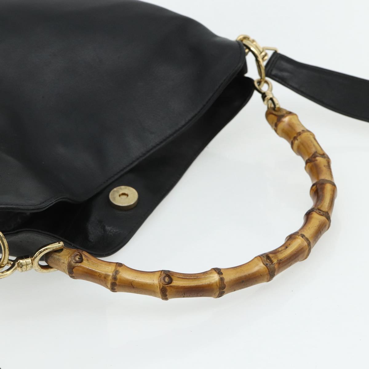 GUCCI Bamboo Shoulder Bag Leather 2way Black Gold 001 3444 1638 Auth bs34925