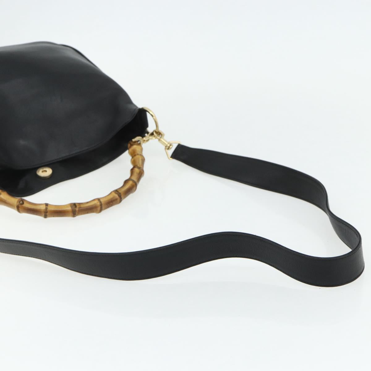 GUCCI Bamboo Shoulder Bag Leather 2way Black Gold 001 3444 1638 Auth bs34925