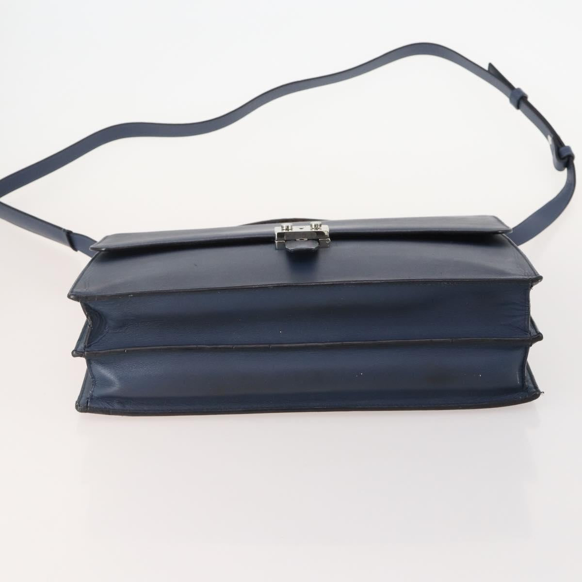 LOEWE Anagram Business Bag Leather 2way Navy Silver Auth bs34926