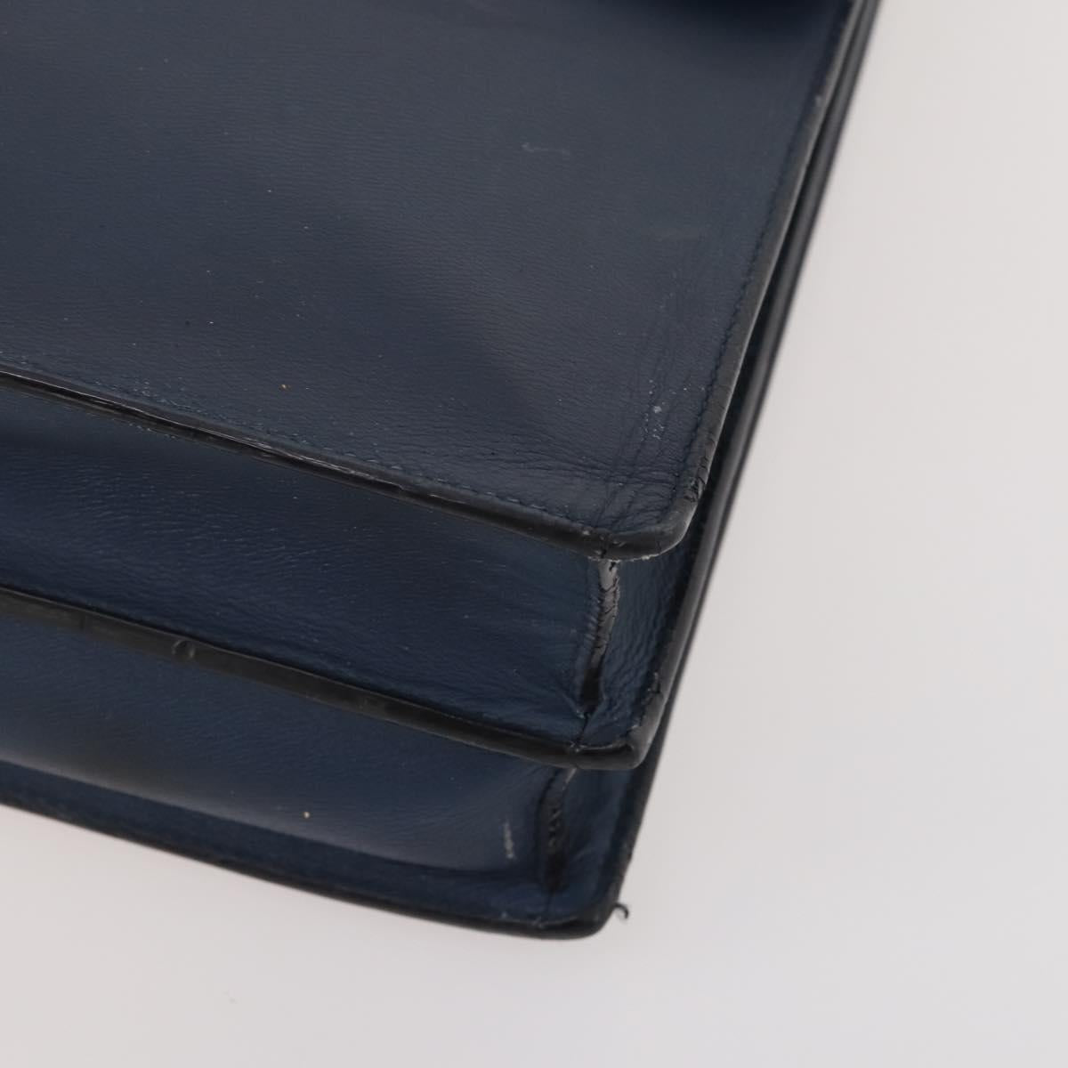 LOEWE Anagram Business Bag Leather 2way Navy Silver Auth bs34926