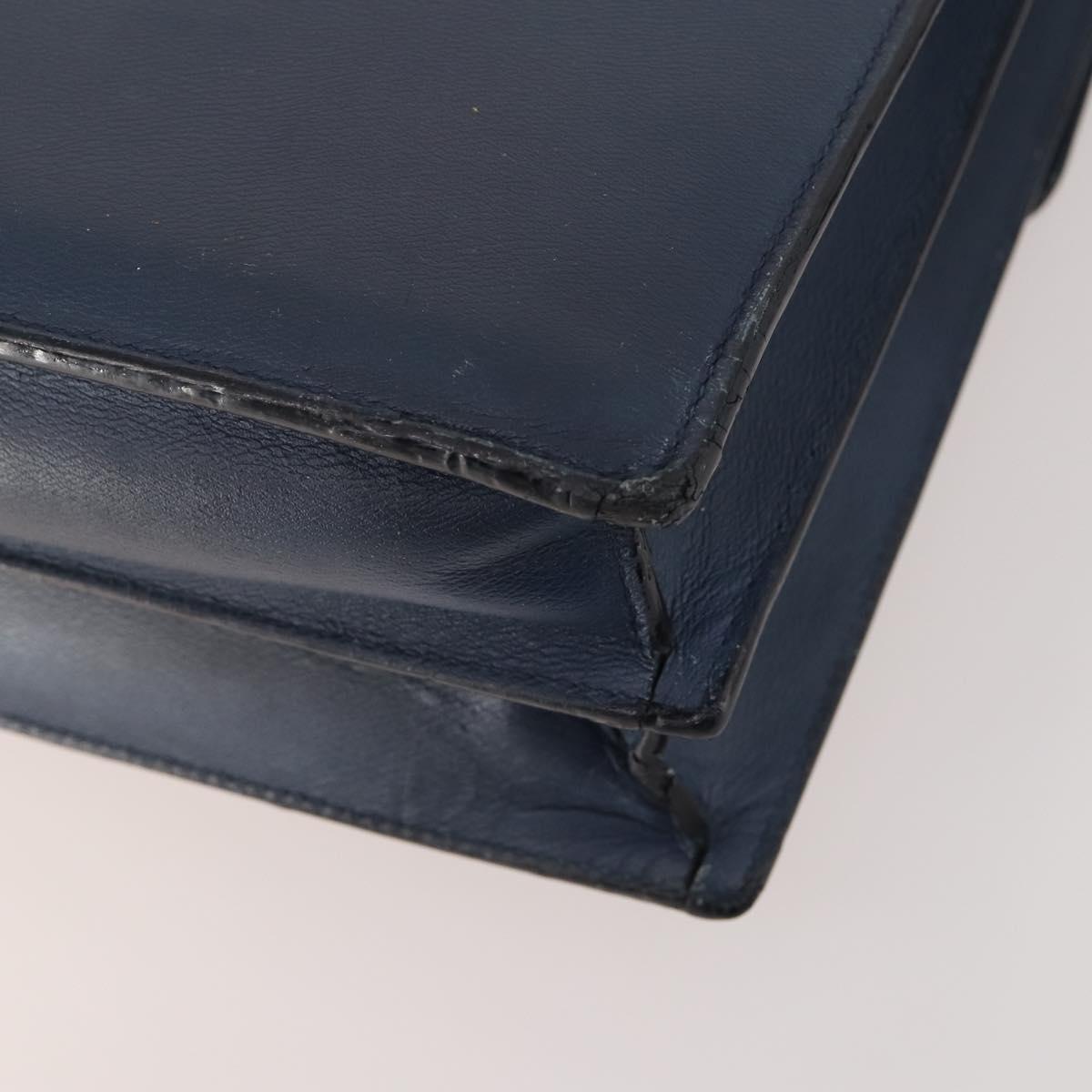 LOEWE Anagram Business Bag Leather 2way Navy Silver Auth bs34926