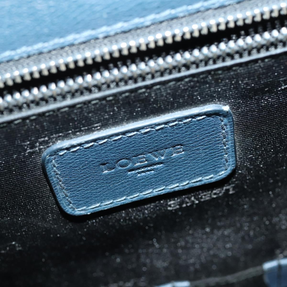 LOEWE Anagram Business Bag Leather 2way Navy Silver Auth bs34926
