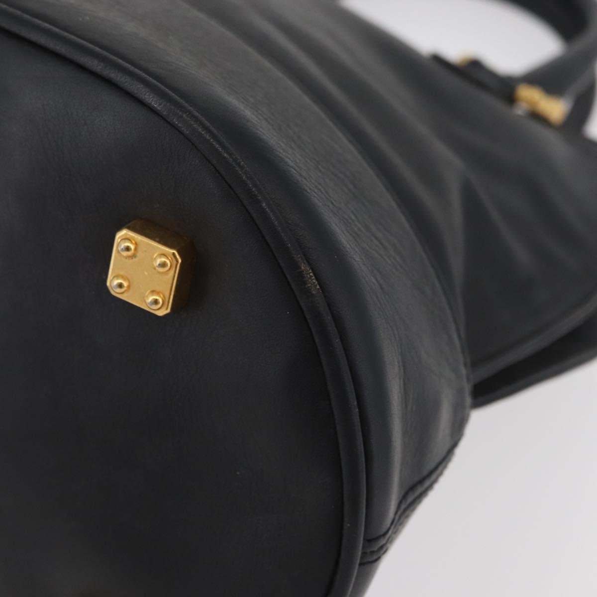 LOEWE Anagram Hand Bag Leather Black Gold Auth bs34927