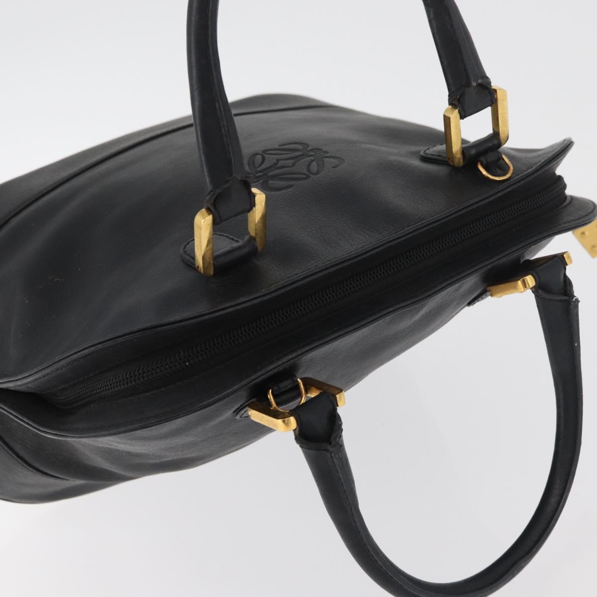 LOEWE Anagram Hand Bag Leather Black Gold Auth bs34927