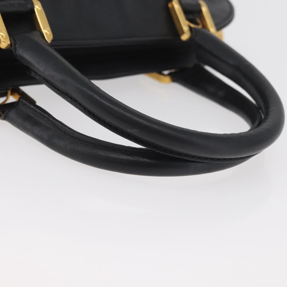 LOEWE Anagram Hand Bag Leather Black Gold Auth bs34927