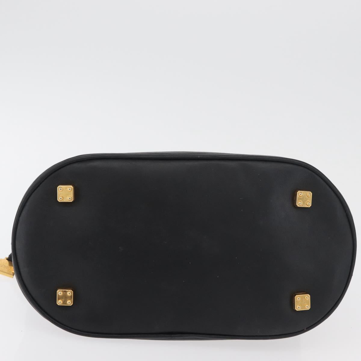 LOEWE Anagram Hand Bag Leather Black Gold Auth bs34927