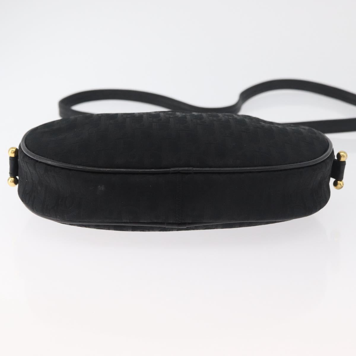 Christian Dior Trotter Canvas Shoulder Bag Black Gold Auth bs34928A