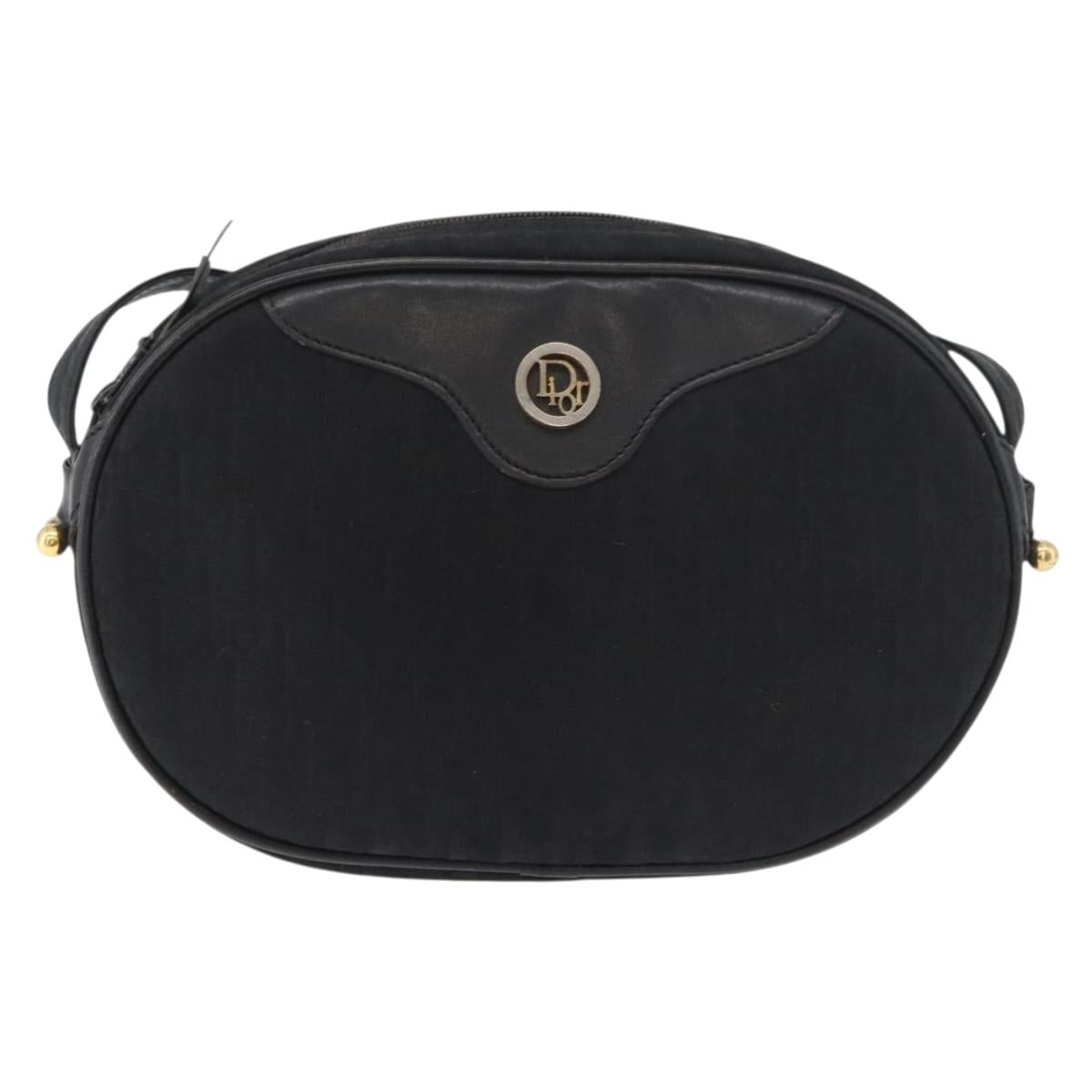 Christian Dior Trotter Canvas Shoulder Bag Black Gold Auth bs34928A