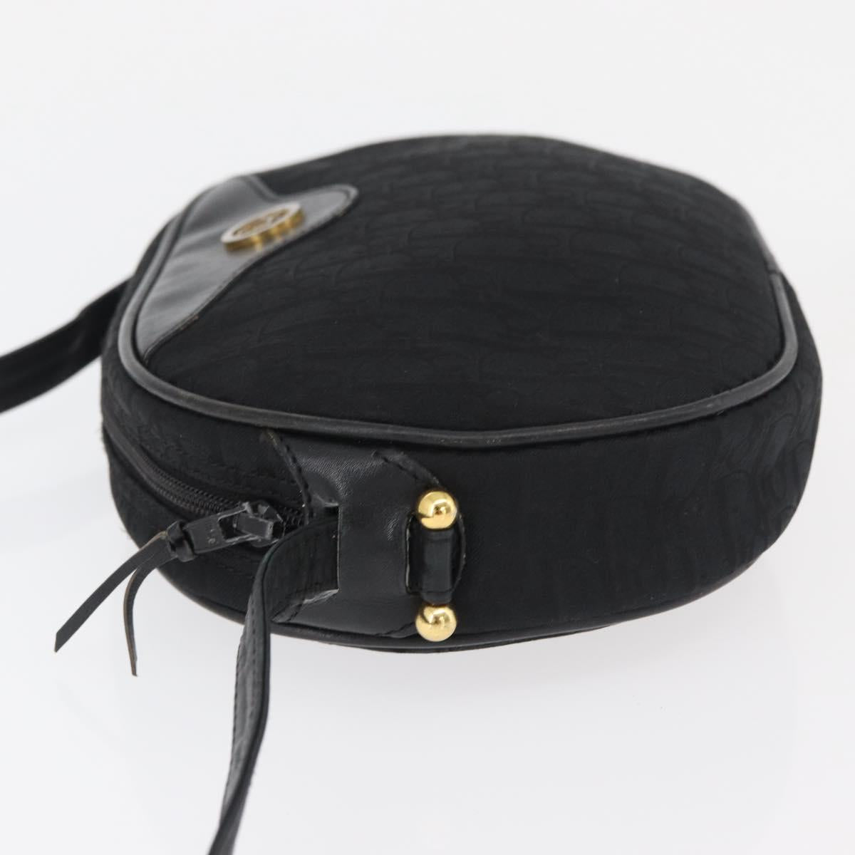 Christian Dior Trotter Canvas Shoulder Bag Black Gold Auth bs34928A