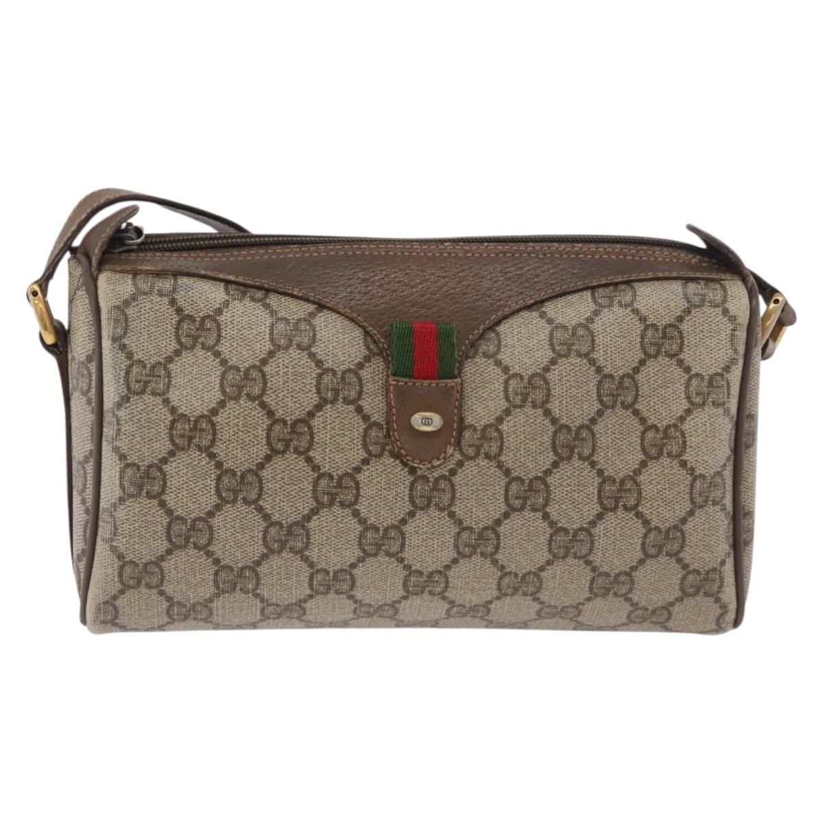 GUCCI GG Supreme Web Sherry Line Bag PVC Beige Gold 89 02 018 Auth bs34932