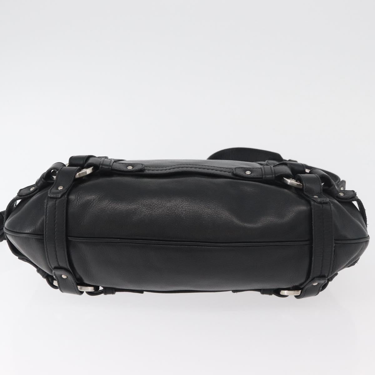BALLY Shoulder Bag Leather Black Silver Auth bs34934A