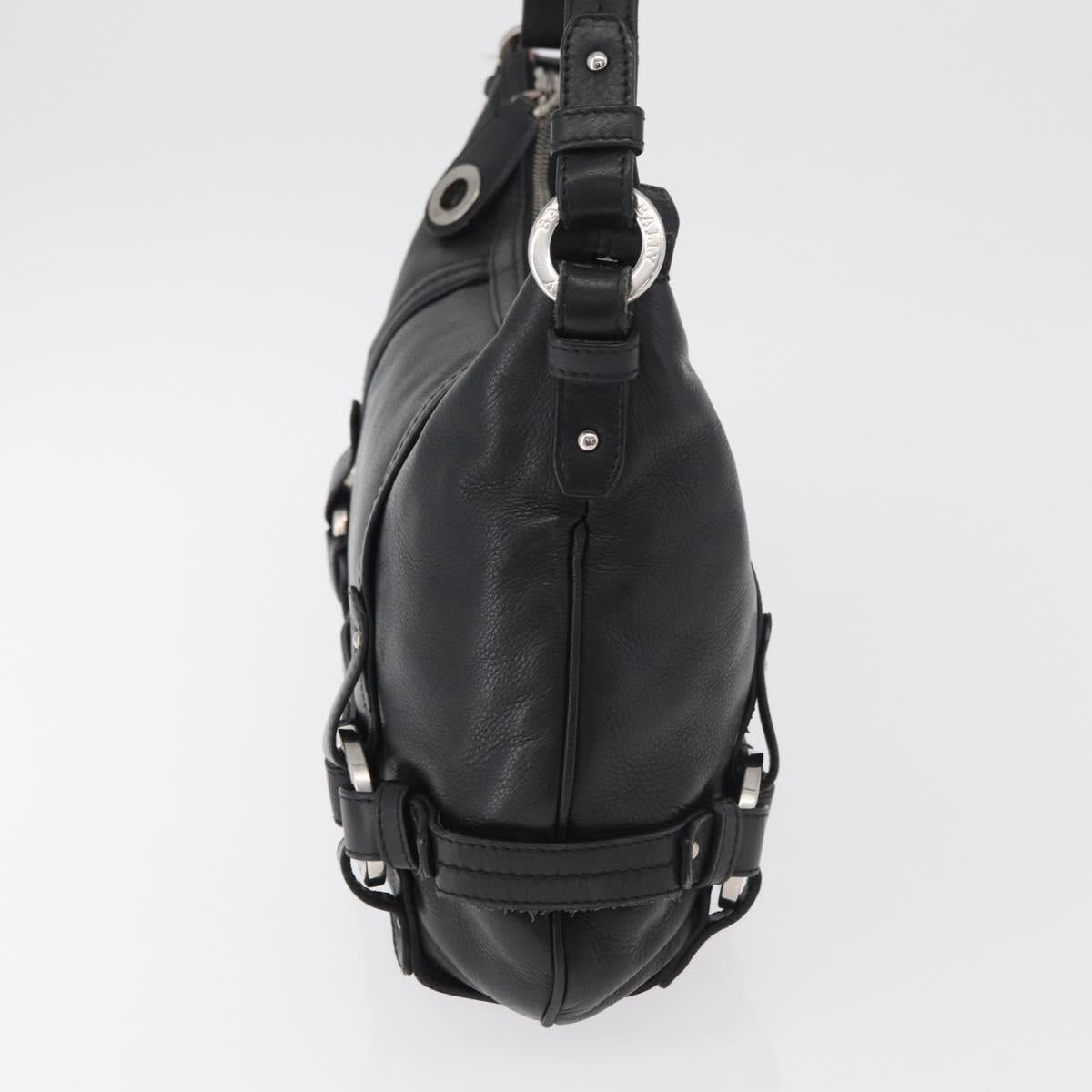 BALLY Shoulder Bag Leather Black Silver Auth bs34934A