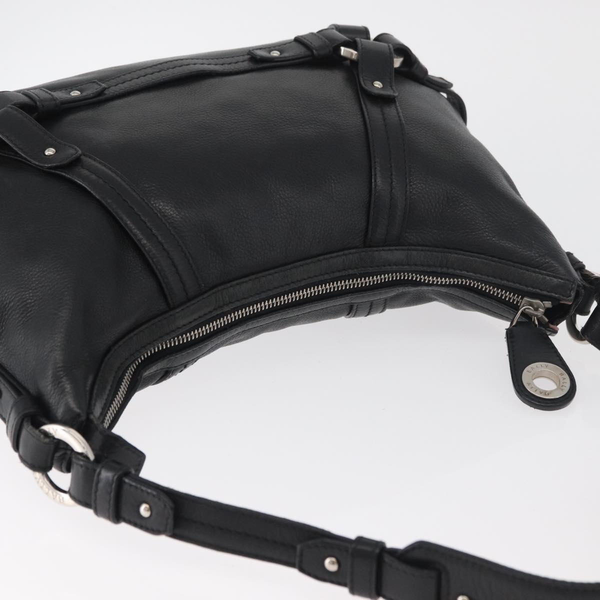 BALLY Shoulder Bag Leather Black Silver Auth bs34934A