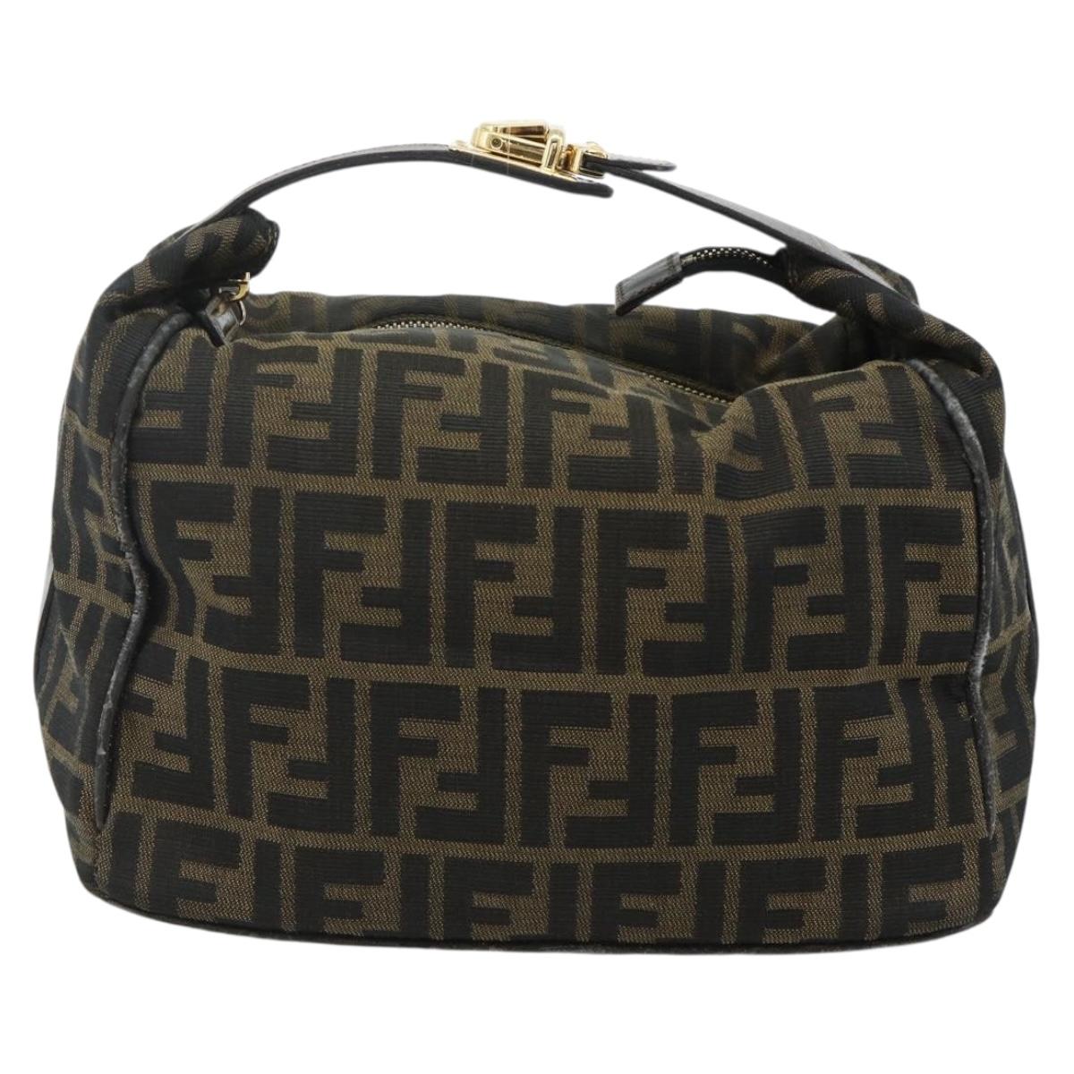 FENDI Zucca Canvas Hand Bag Black Brown Auth bs34936