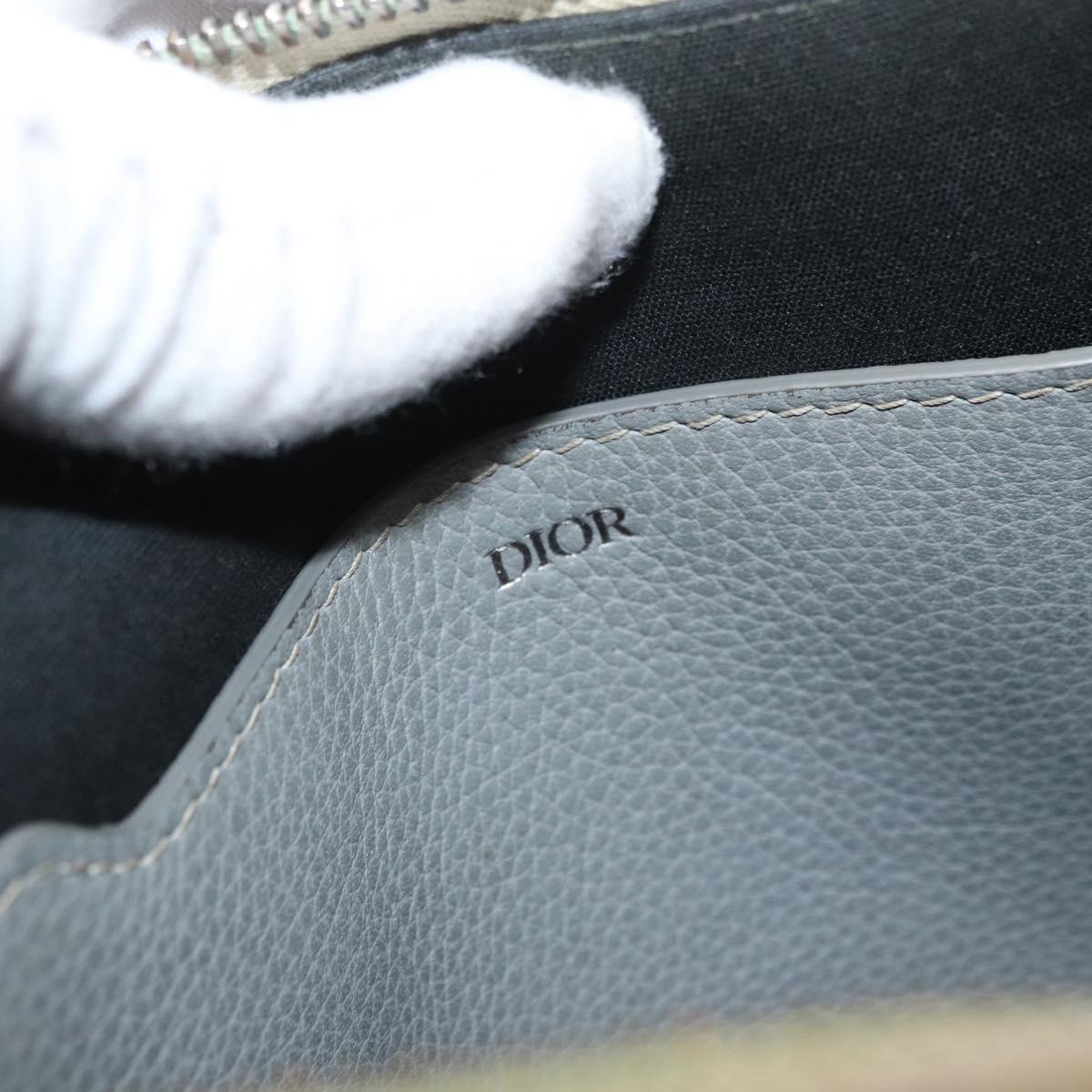 Christian Dior Clutch Bag Leather Gray Silver Auth bs34937
