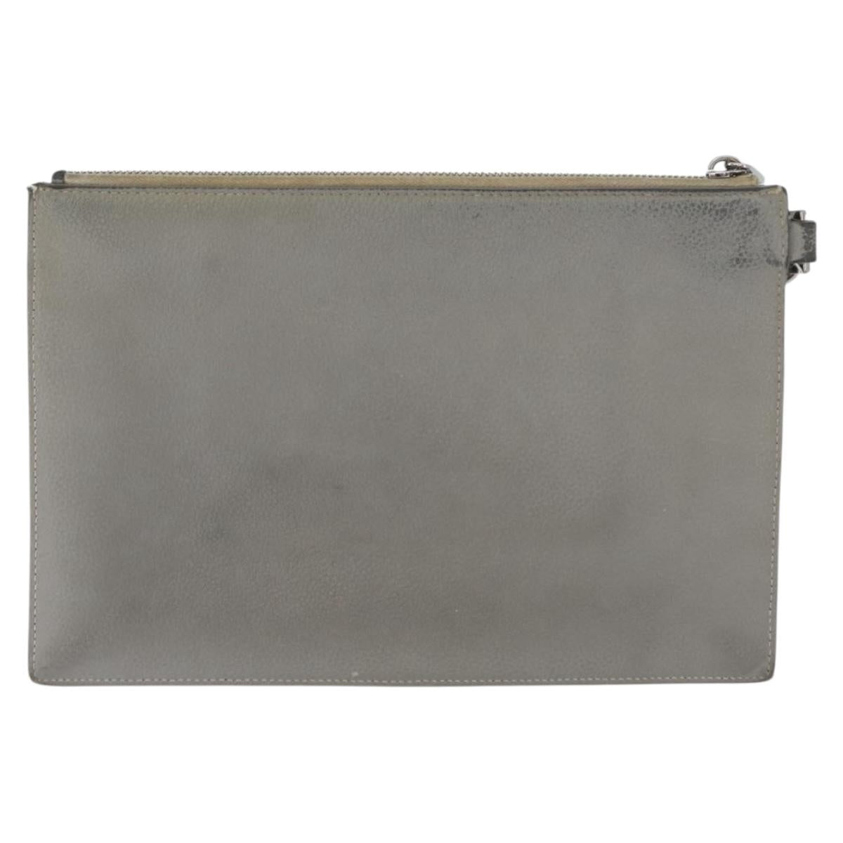 Christian Dior Clutch Bag Leather Gray Silver Auth bs34937
