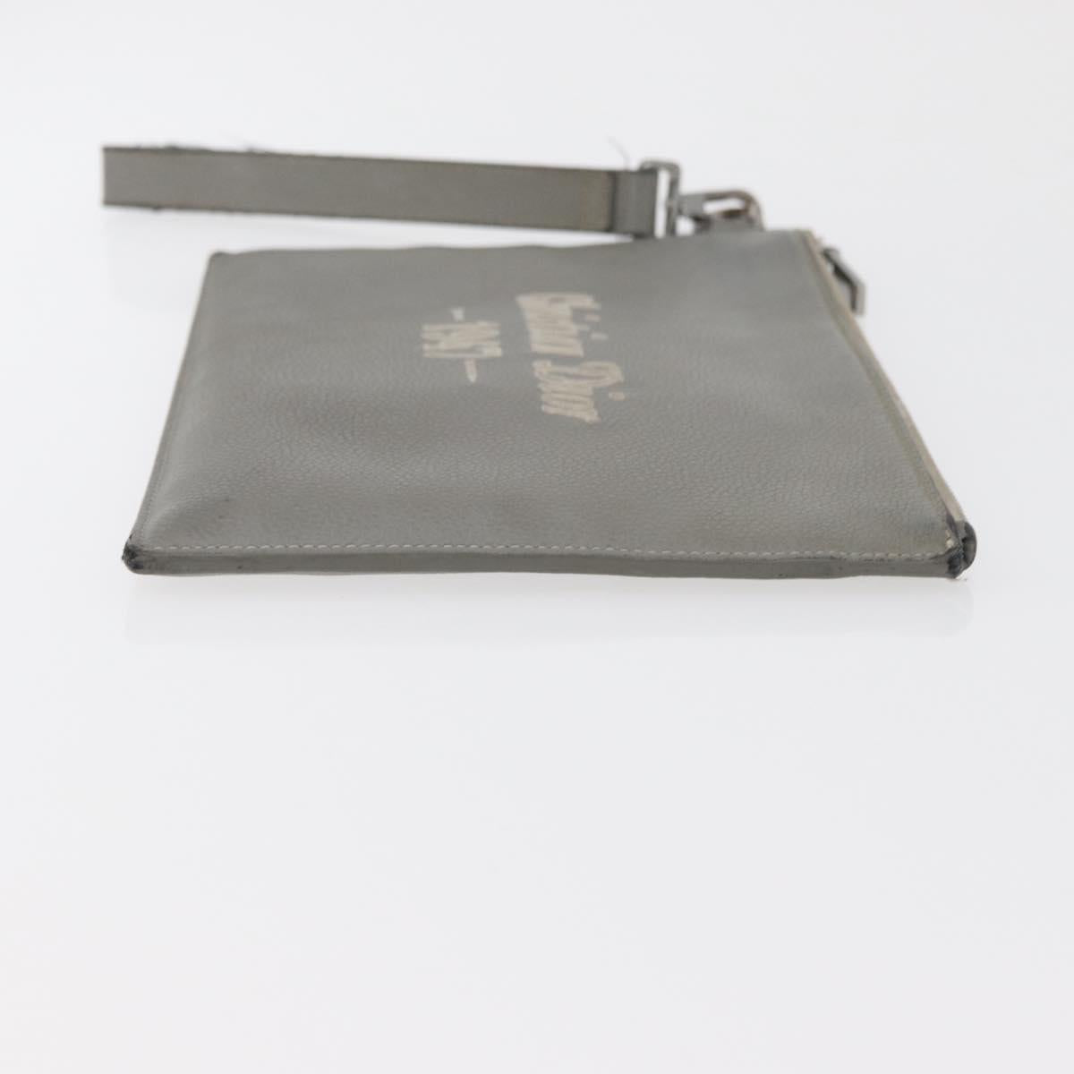 Christian Dior Clutch Bag Leather Gray Silver Auth bs34937