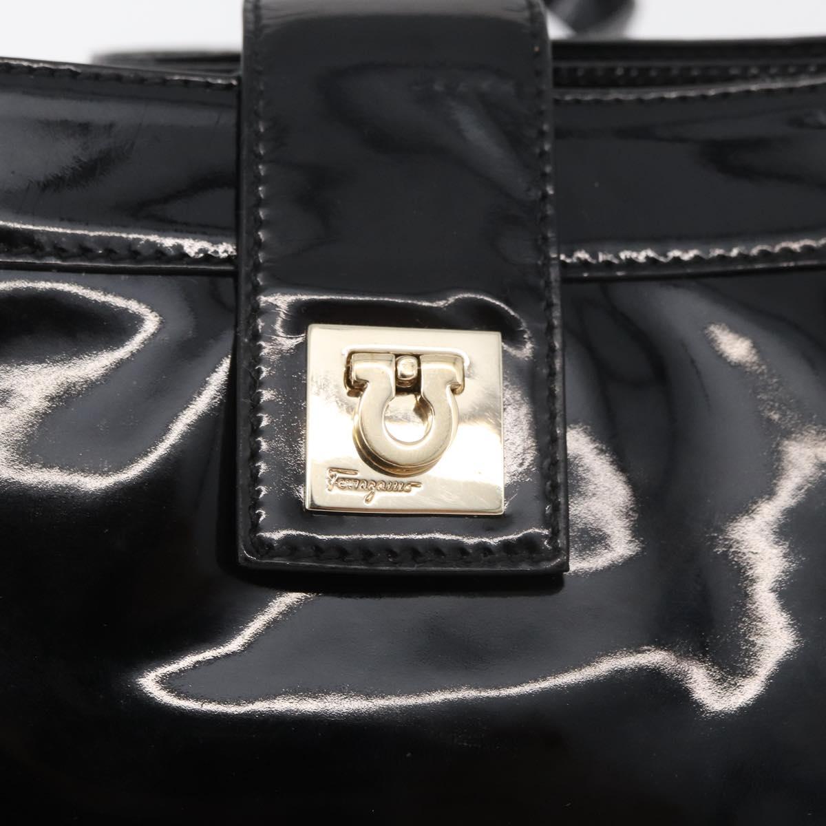 Salvatore Ferragamo Gancini Shoulder Bag Patent leather Black Gold Auth bs34939