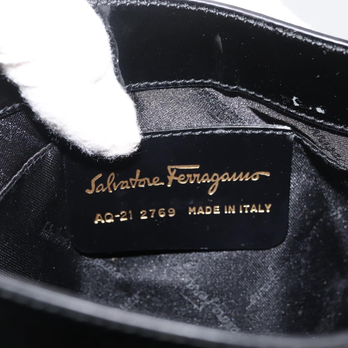 Salvatore Ferragamo Gancini Shoulder Bag Patent leather Black Gold Auth bs34939