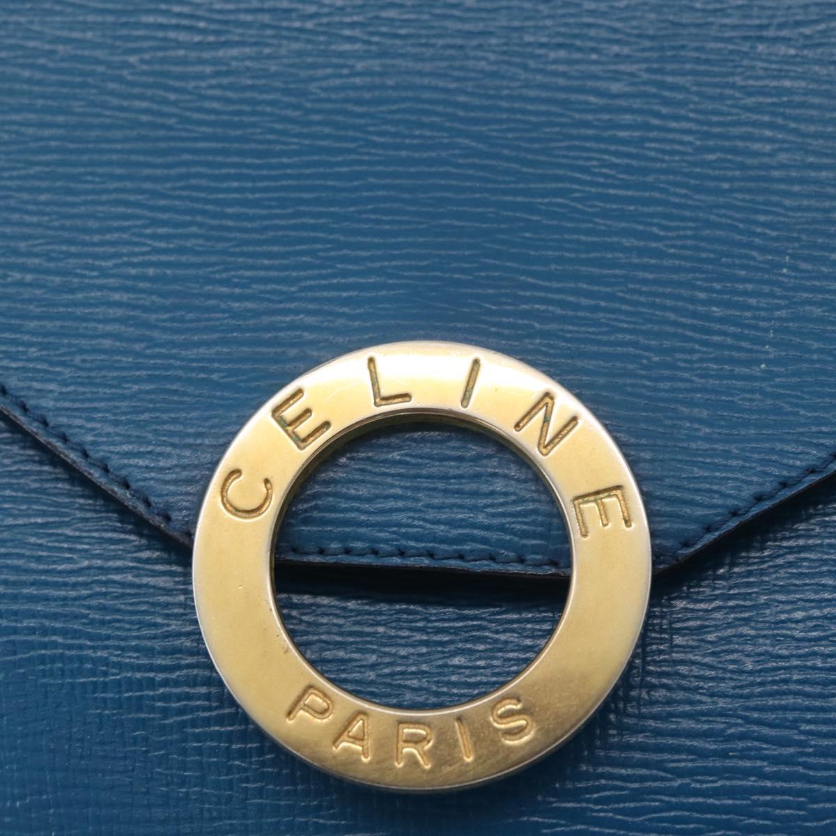 CELINE Circle Shoulder Bag Leather Blue Gold Auth bs34941