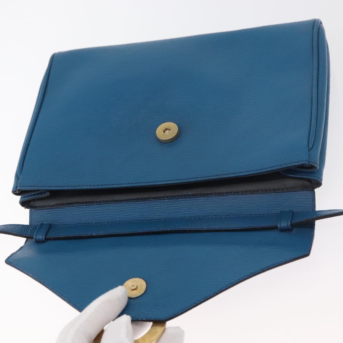 CELINE Circle Shoulder Bag Leather Blue Gold Auth bs34941