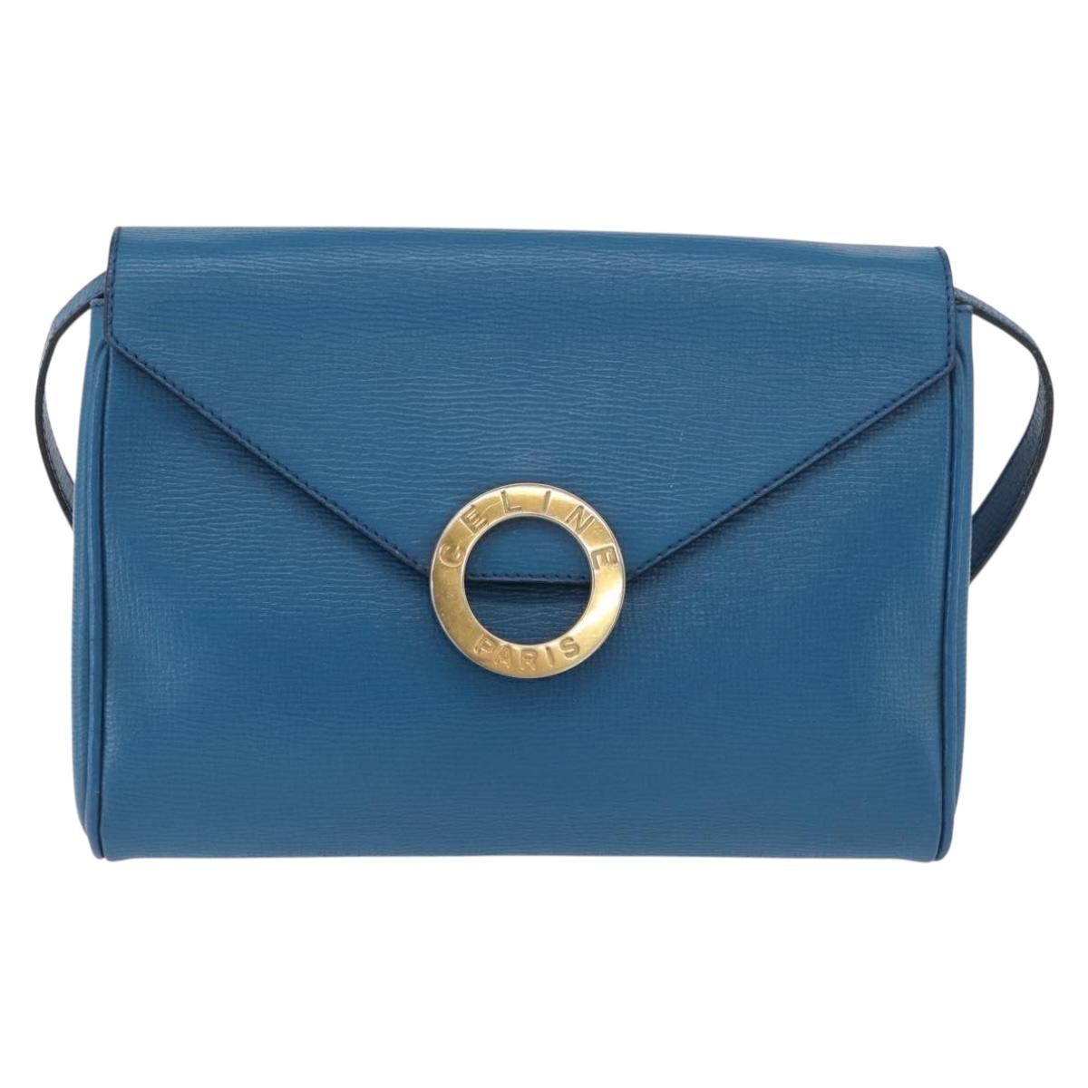 CELINE Circle Shoulder Bag Leather Blue Gold Auth bs34941
