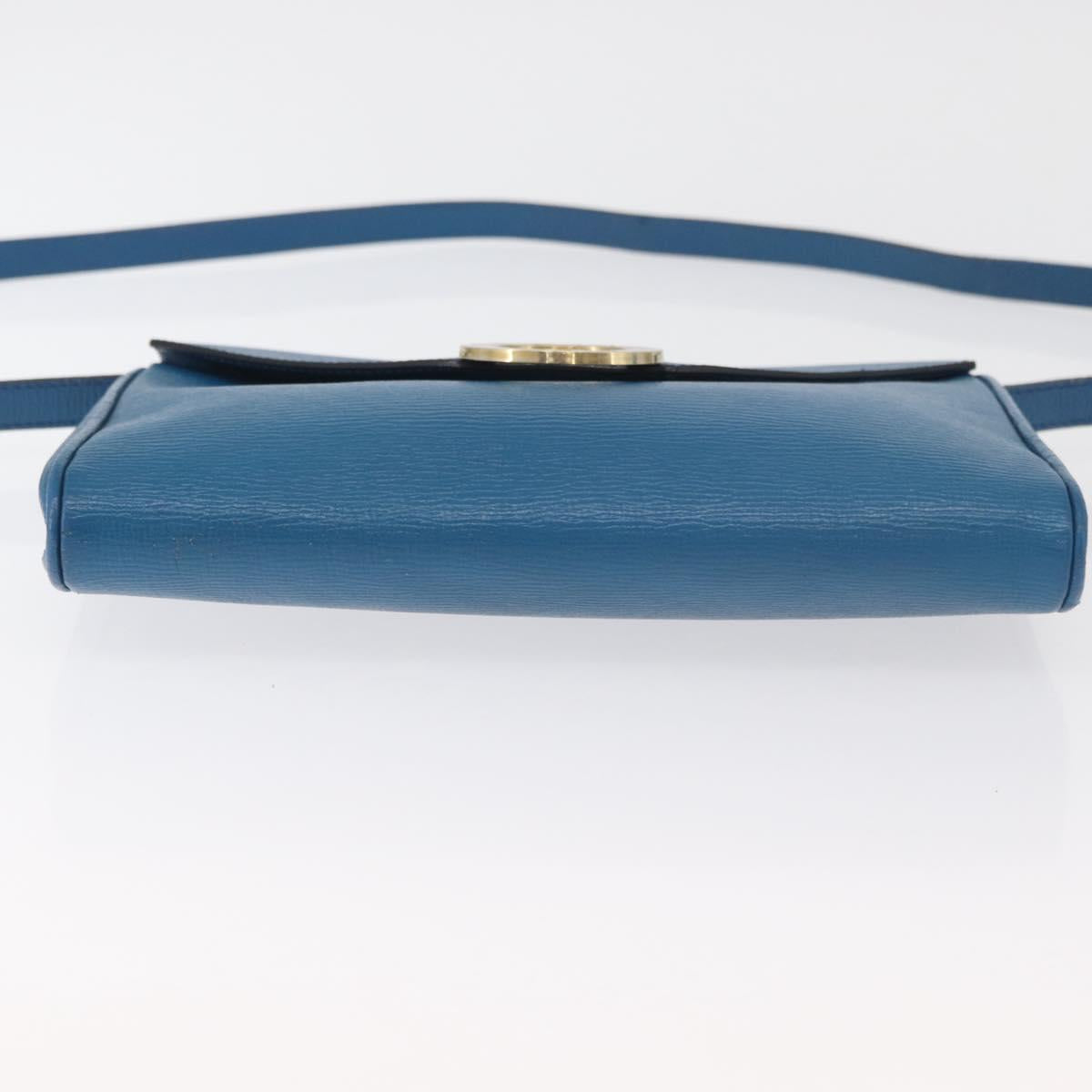 CELINE Circle Shoulder Bag Leather Blue Gold Auth bs34941