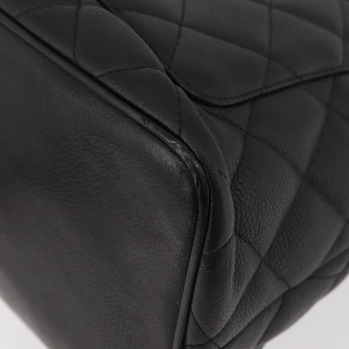 CHANEL Standard Tote Bag Caviar Skin Black Silver CC Auth bs34946