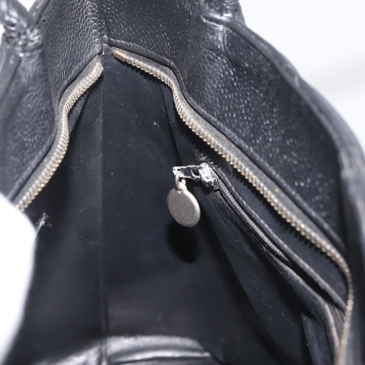 CHANEL Standard Tote Bag Caviar Skin Black Silver CC Auth bs34946