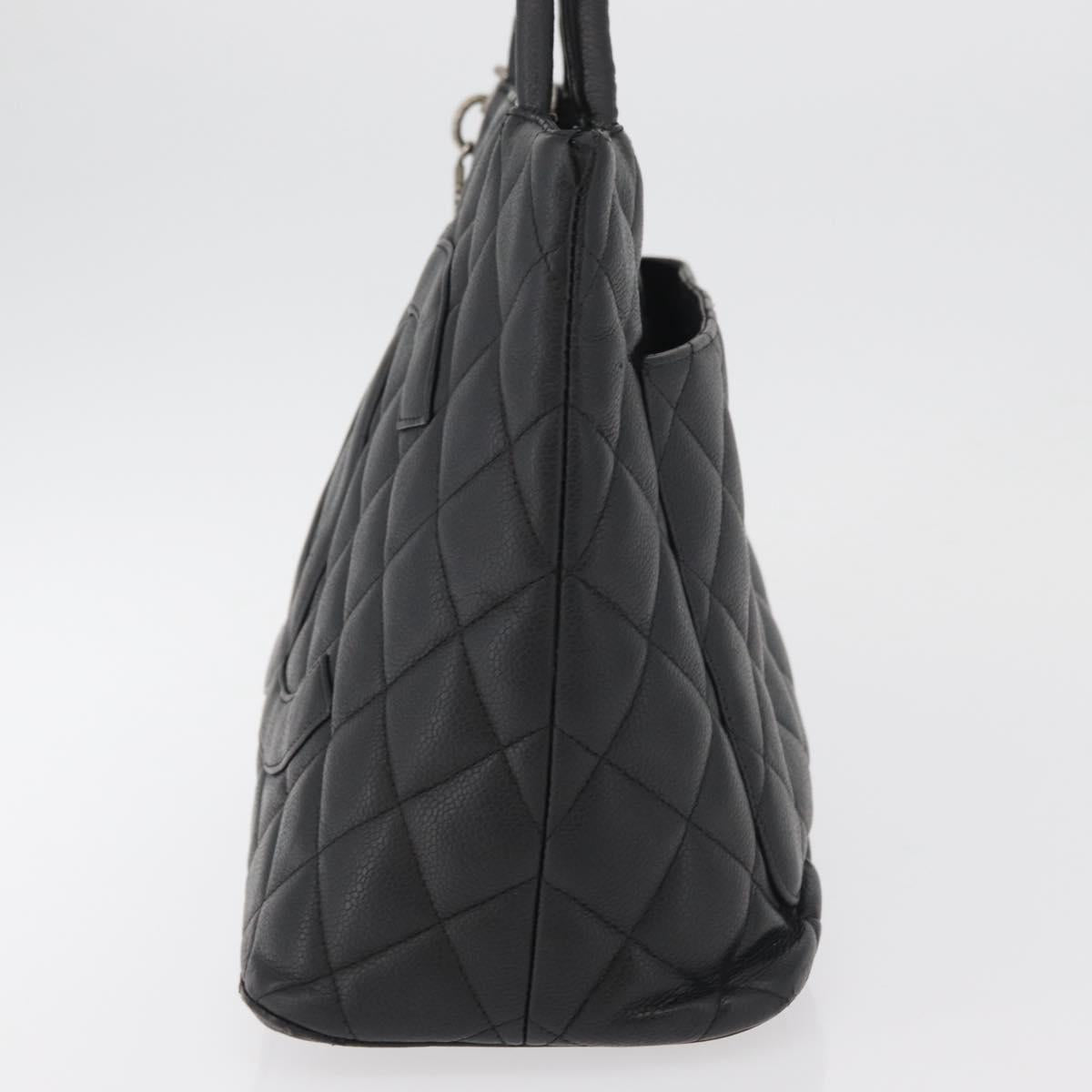 CHANEL Standard Tote Bag Caviar Skin Black Silver CC Auth bs34946