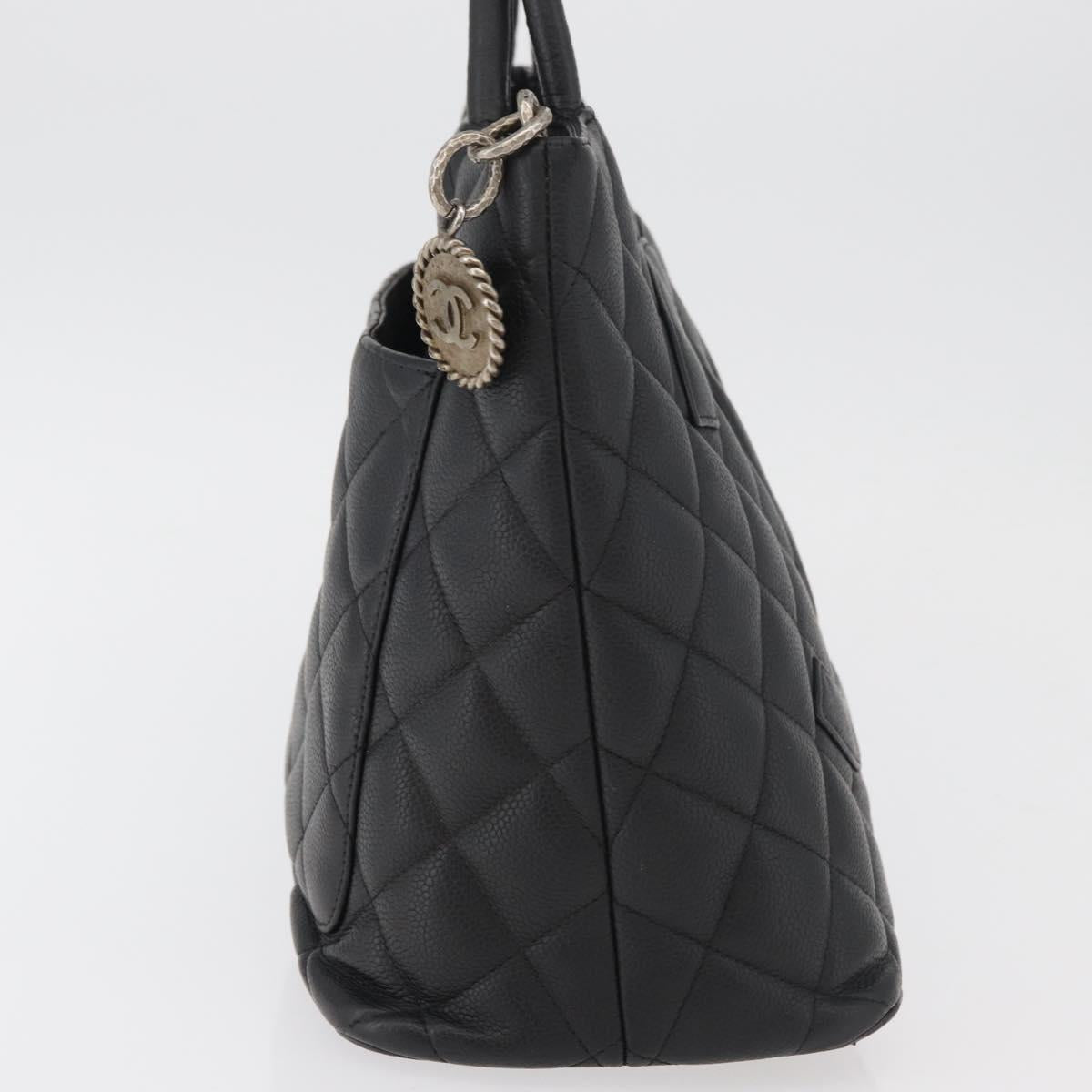 CHANEL Standard Tote Bag Caviar Skin Black Silver CC Auth bs34946